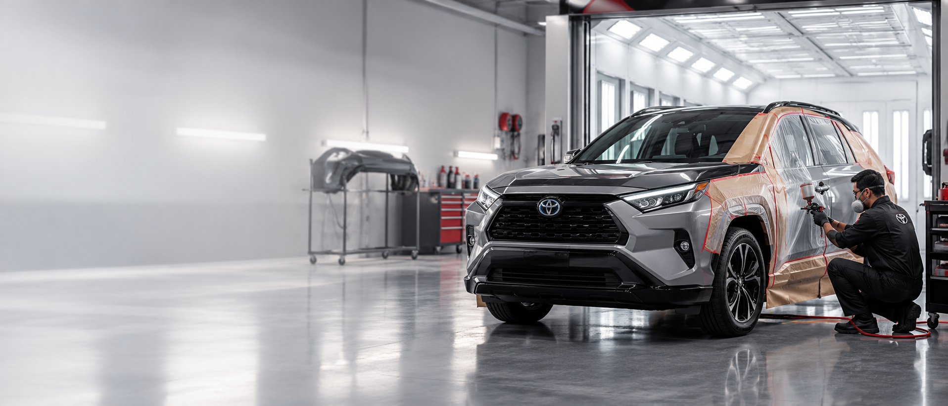Vehículo Toyota en un área de reparación y pintura